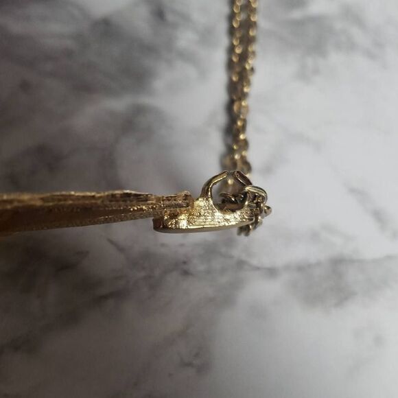 Vintage Gold Tone Brushed Smooth Textures Pendant Necklace - Picture 8 of 10